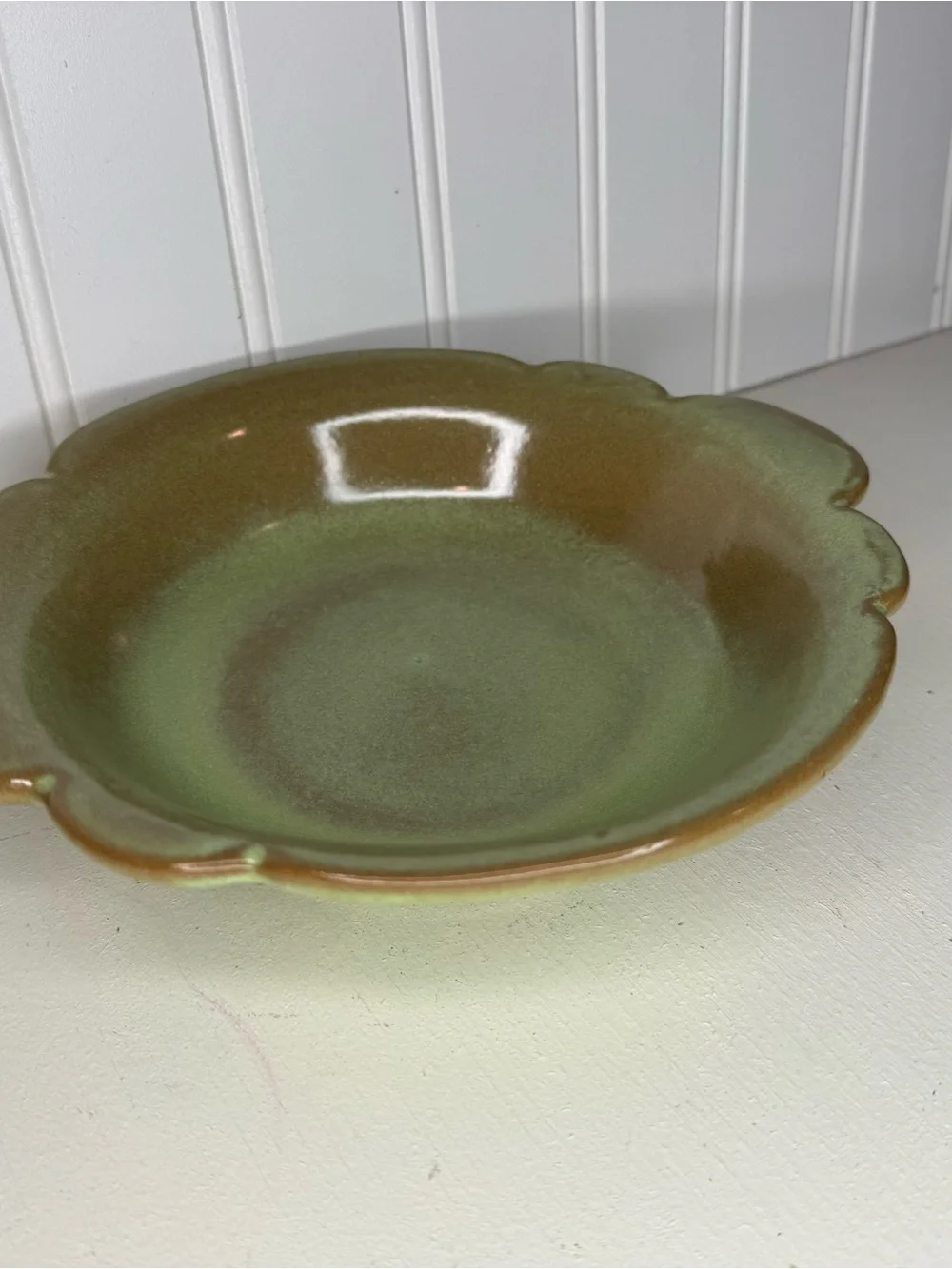 Vintage Frankoma 30B Prairie Green Bowl Scalloped Edge Ceramic Art Pottery